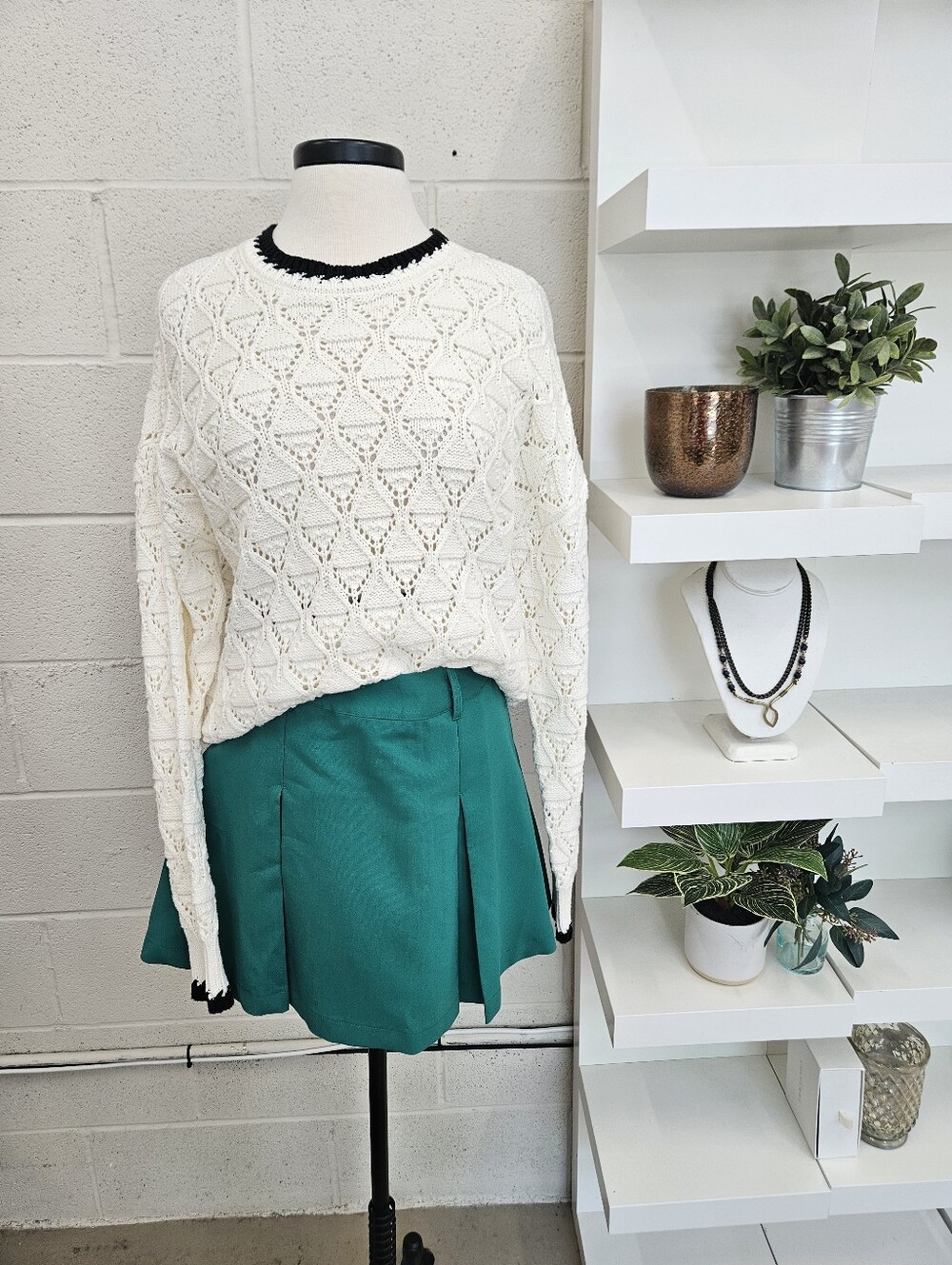 Pointelle Sweater With Whipstich Trim